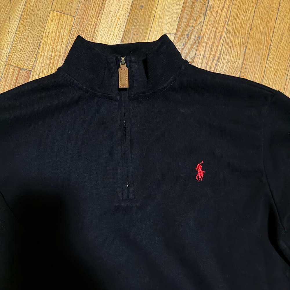 Polo Ralph Lauren Men's Black Quarter-Zip Sweater with Red Logo - Picture 2 of 6